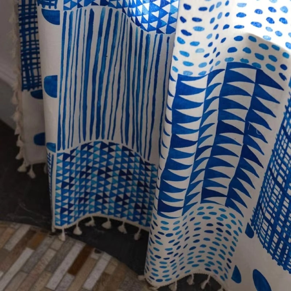 Blue Geometric Dots Pattern Curtain — alternate angle view