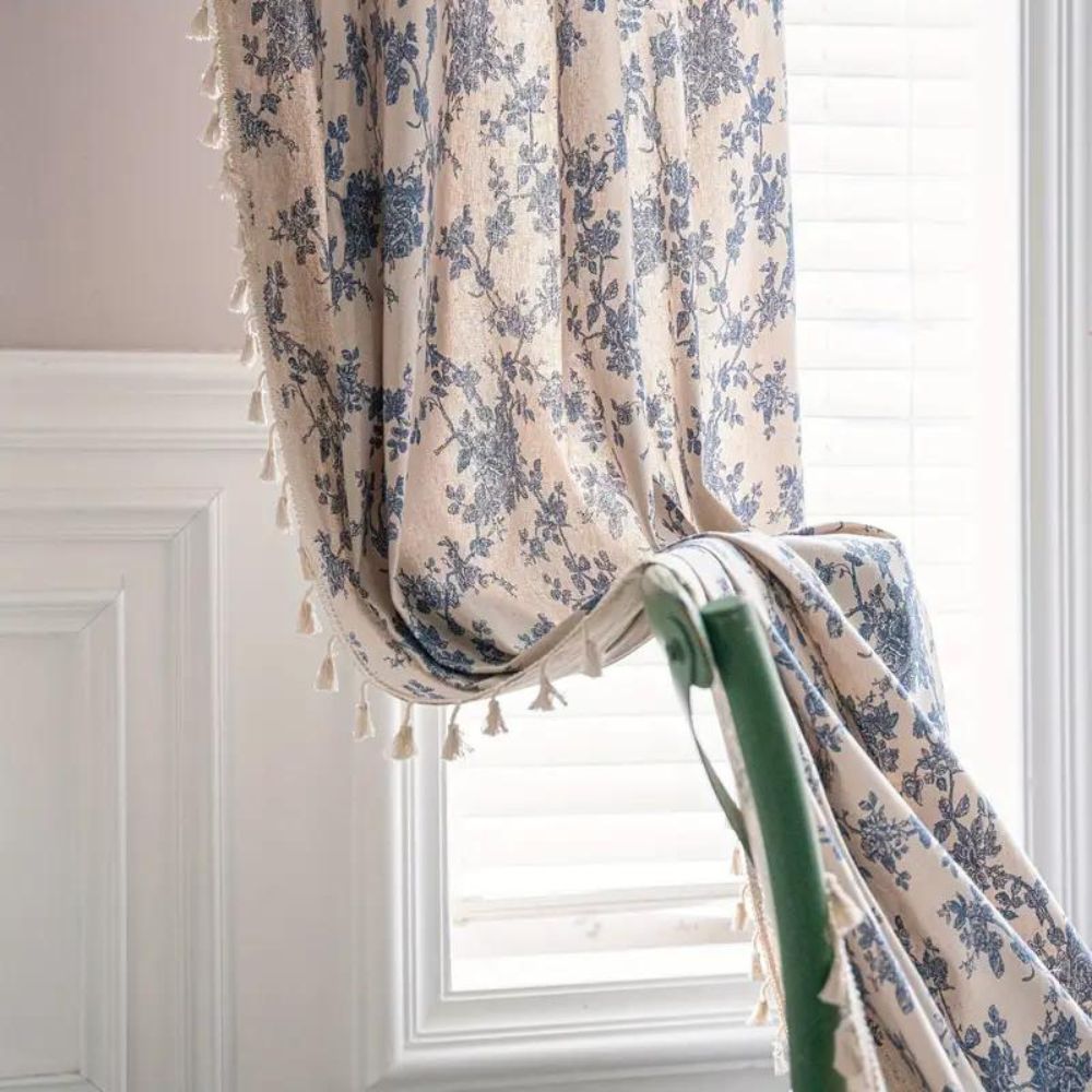Blue Rose Floral Home Curtain — main product photo