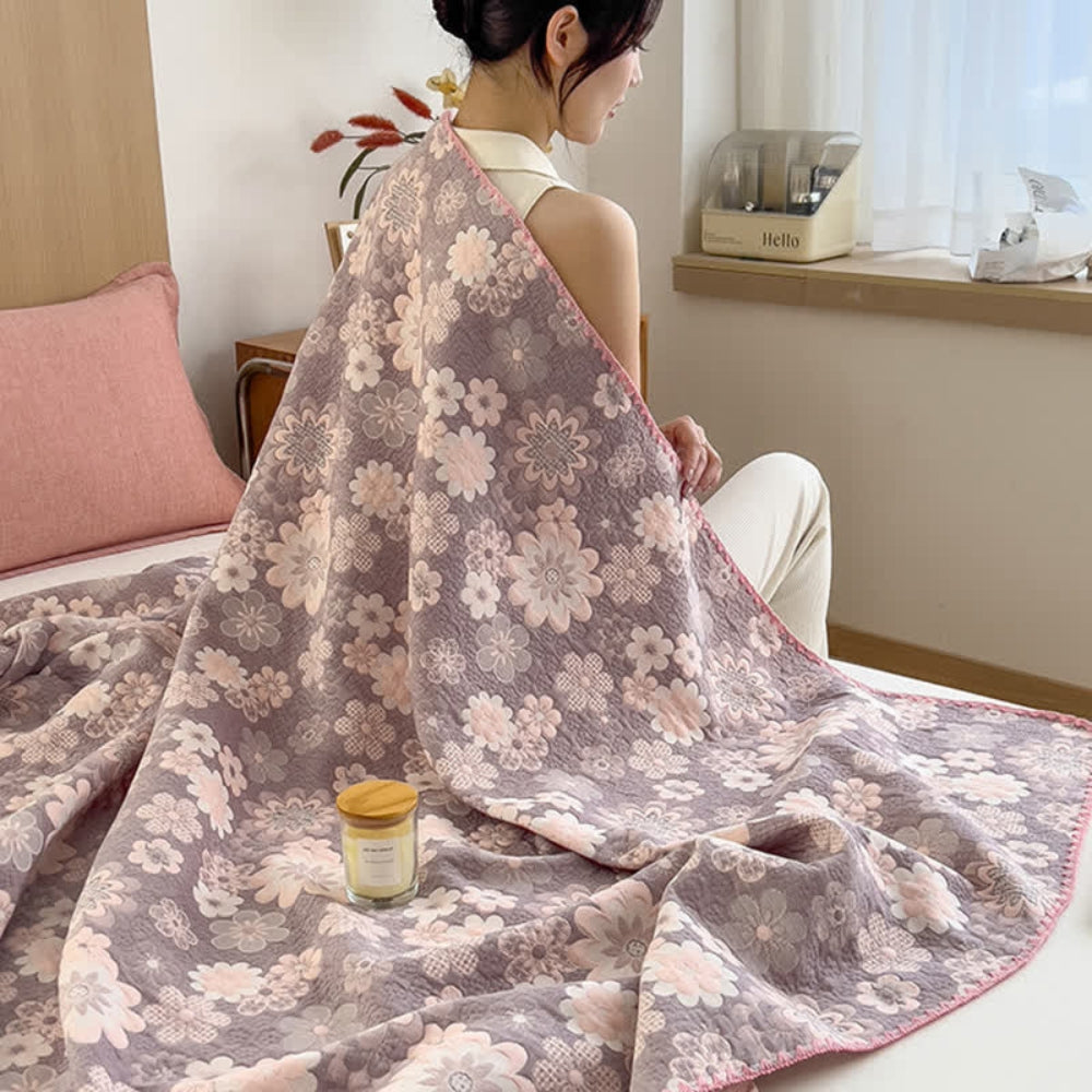 Reverie Floral Cotton Gauze Blanket — lifestyle shot