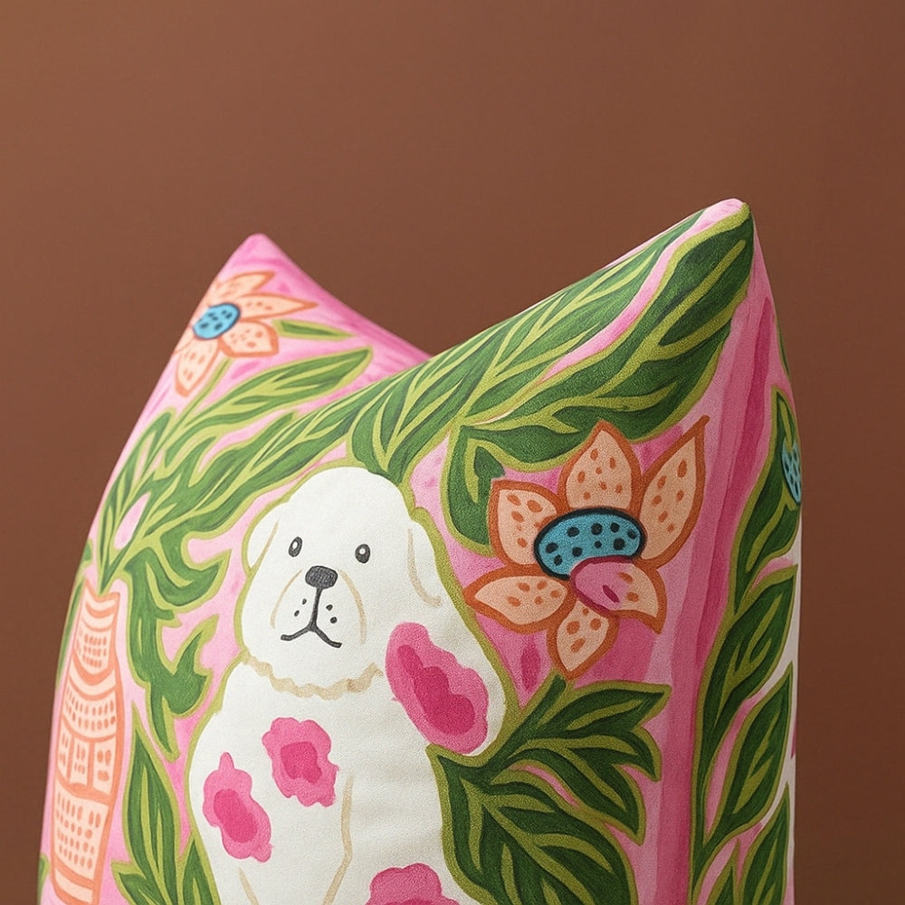 Blush Pink Dog Tassel Cushion Cover — product detail view