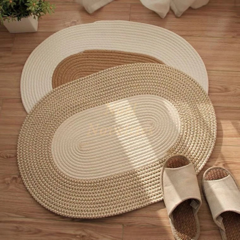 Boho Braided Hemp Oval Rug — product in use