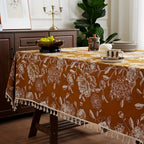 Peacock Blossom Boho Floral Tablecloth with Tassel — product feature detail