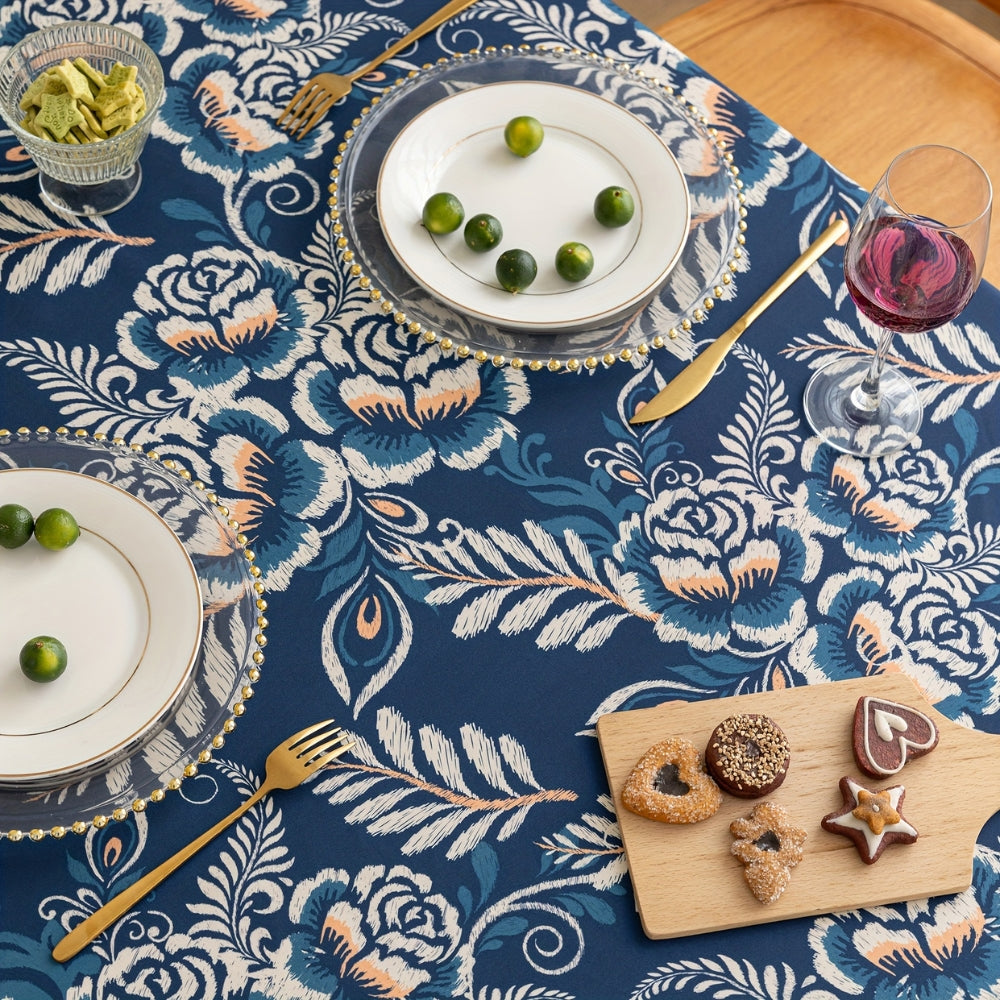 Peacock Blossom Boho Floral Tablecloth with Tassel — product close-up