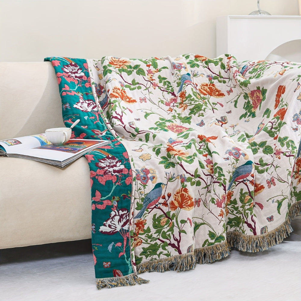 Botanic Bluebird Reversible Cotton Blanket — main product photo