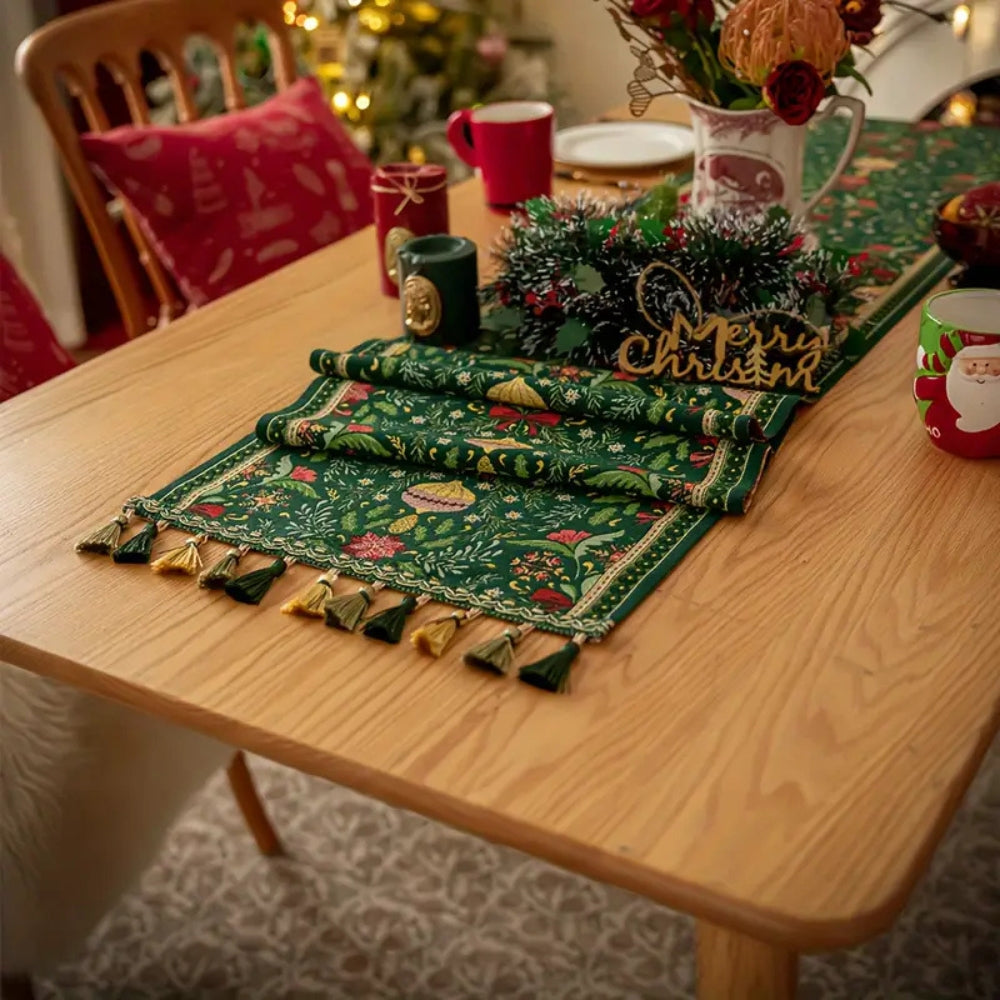 Tapestry Botanical Holiday Table Runner — lifestyle shot
