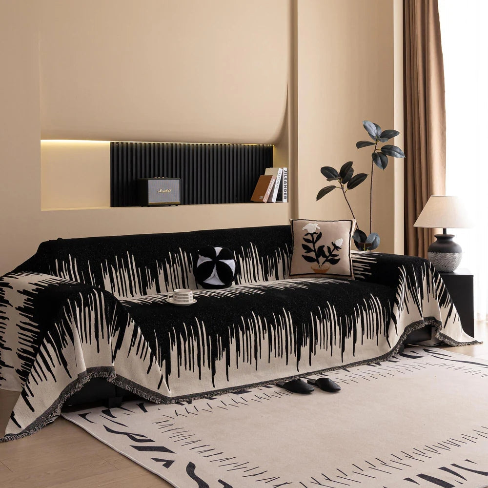 Brushstroke Vertical Pattern Chenille Sofa Cover — size and scale reference