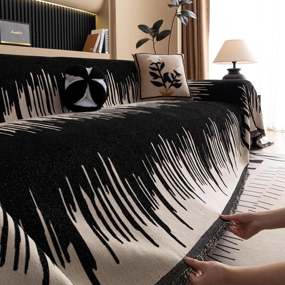 Brushstroke Vertical Pattern Chenille Sofa Cover — product detail view