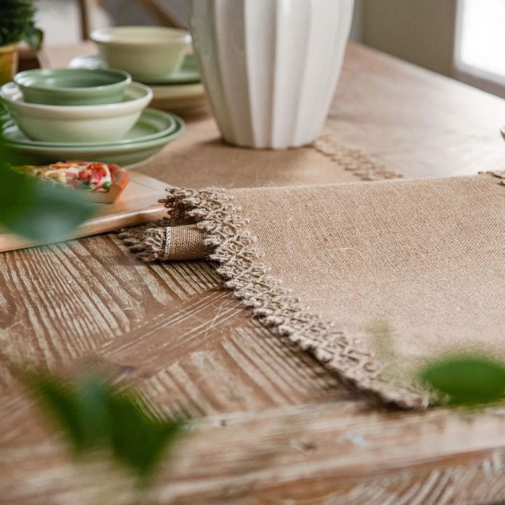 Burlap Charm Boho Table Runner — lifestyle shot