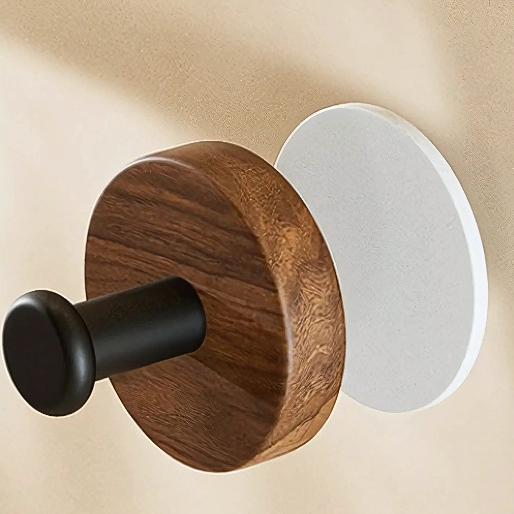 Chic Round Self-Adhesive Timber Wall Hook Piece — product close-up
