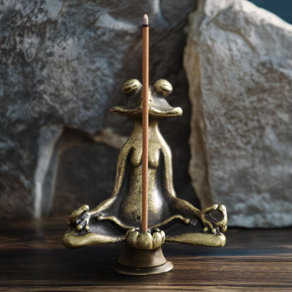 Calm Lotus Frog Miniature Figurine — product in use