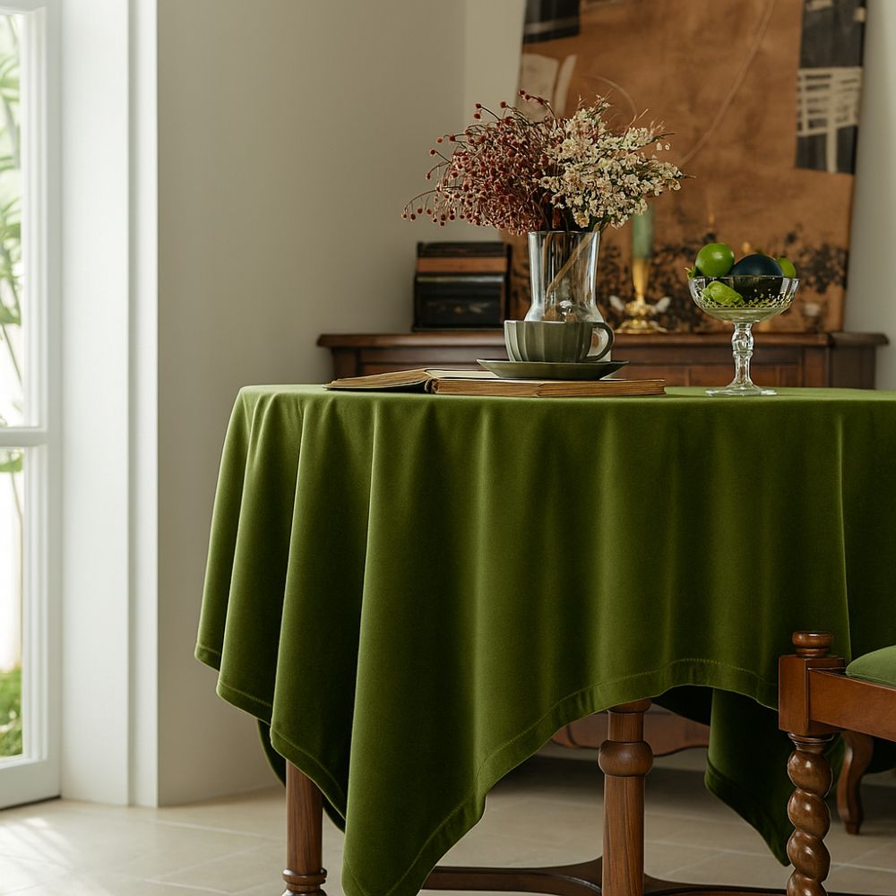 Château Olive Velvet Tablecloth — product in use