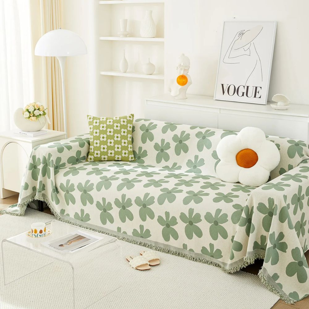 Cheerful Flower Tassel Sofa Cover — alternate angle view