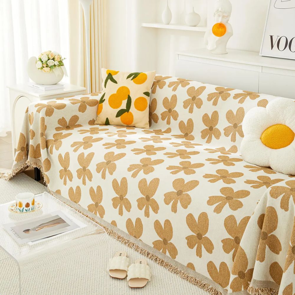 Cheerful Flower Tassel Sofa Cover — product close-up