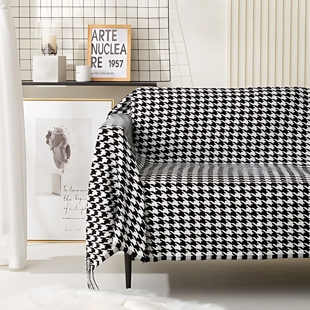 Classic Houndstooth Pattern Blanket — material texture close-up