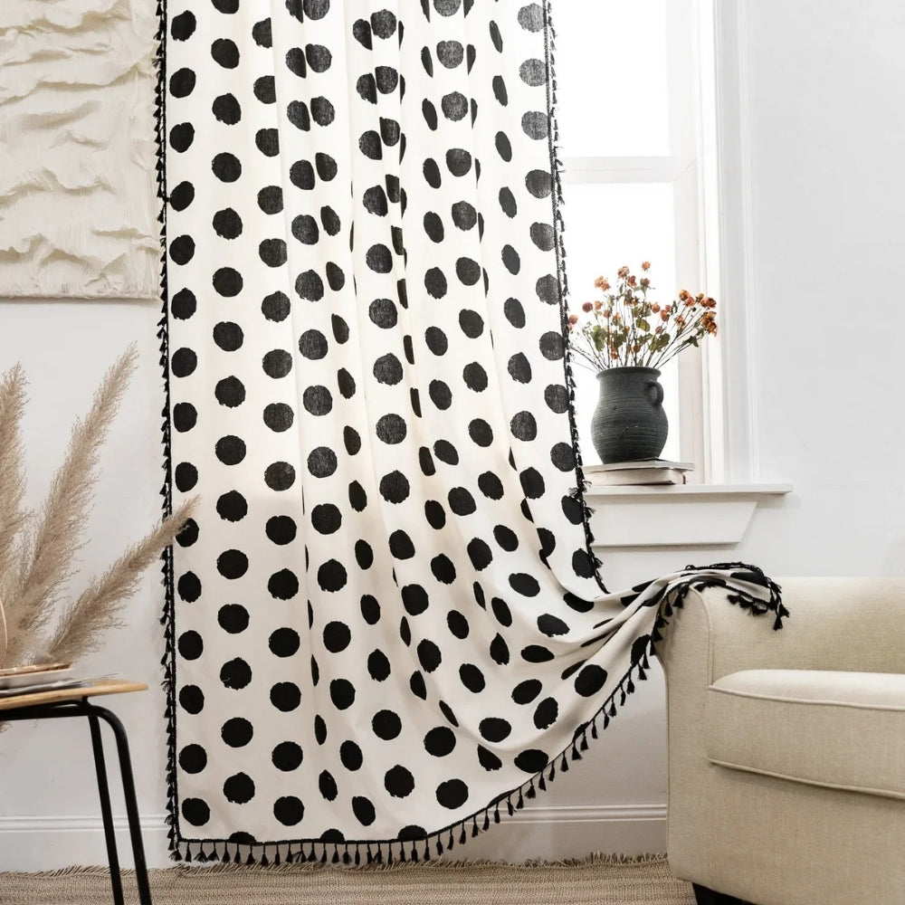 Chic Polka Dot Tassel Window Curtain — product in use