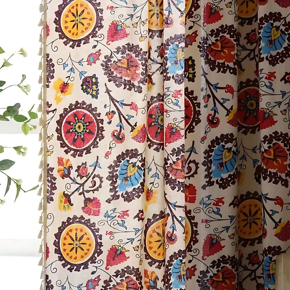 Boho Colour Wheel Bloom Tassel Curtain — size and scale reference