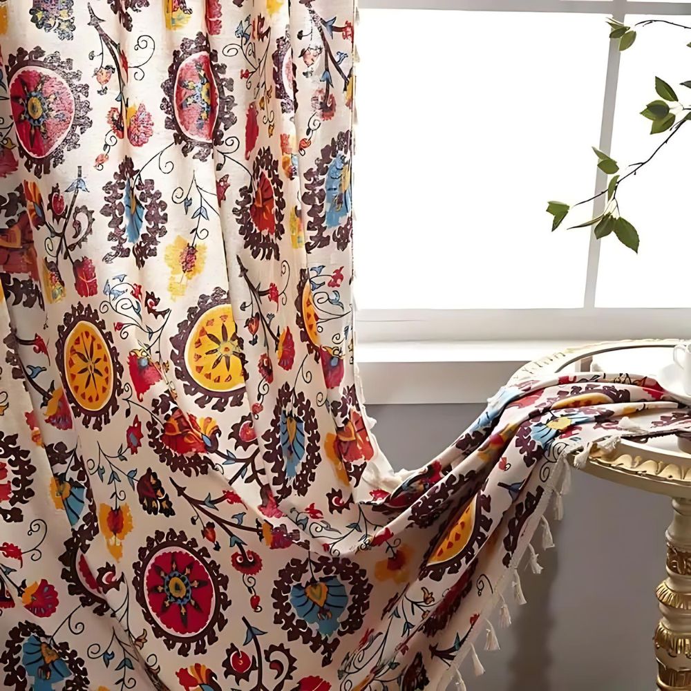 Boho Colour Wheel Bloom Tassel Curtain — alternate angle view