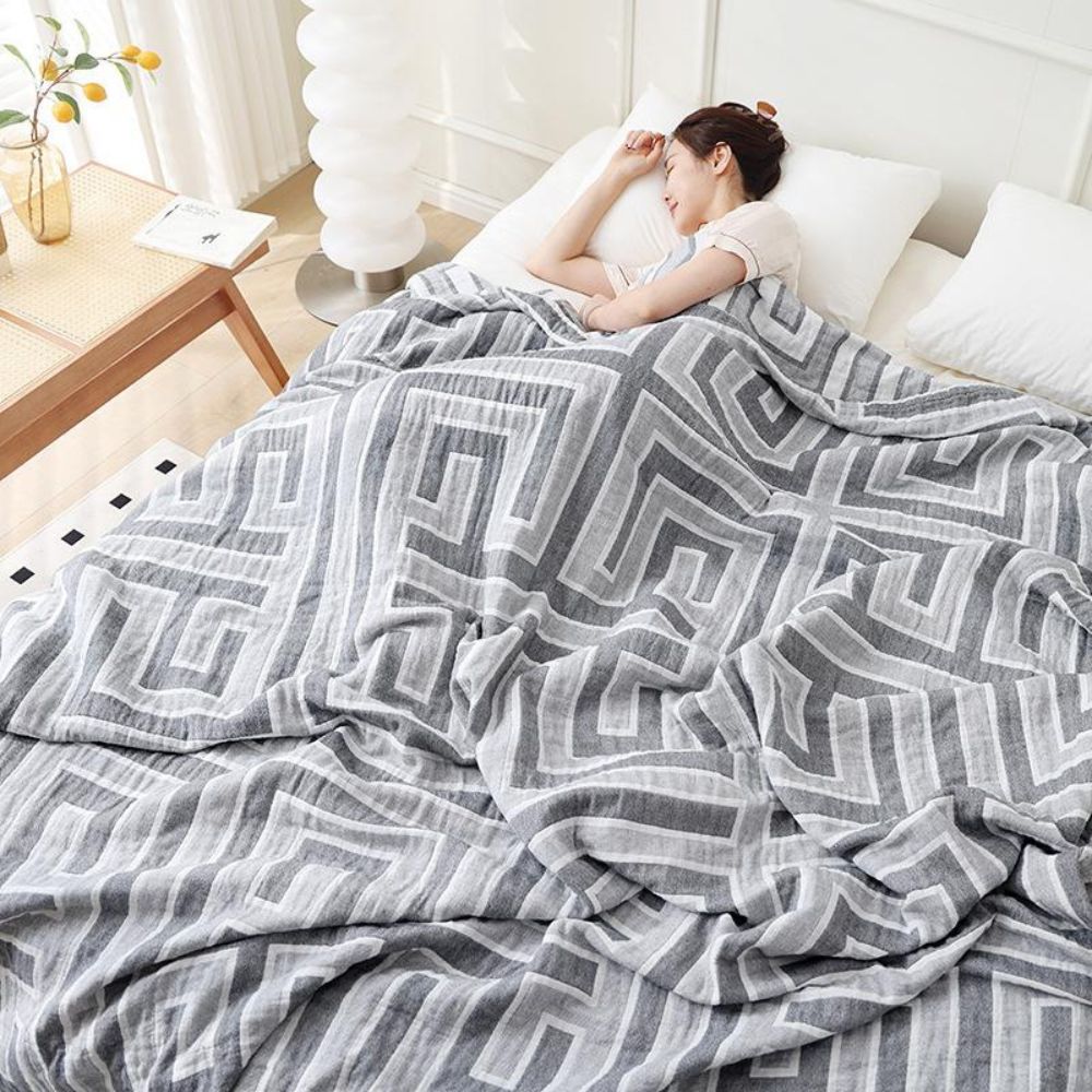 Geo Maze Cotton Blanket — product detail view