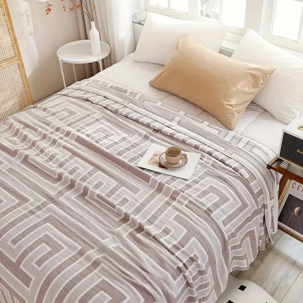 Geo Maze Cotton Blanket — product in use