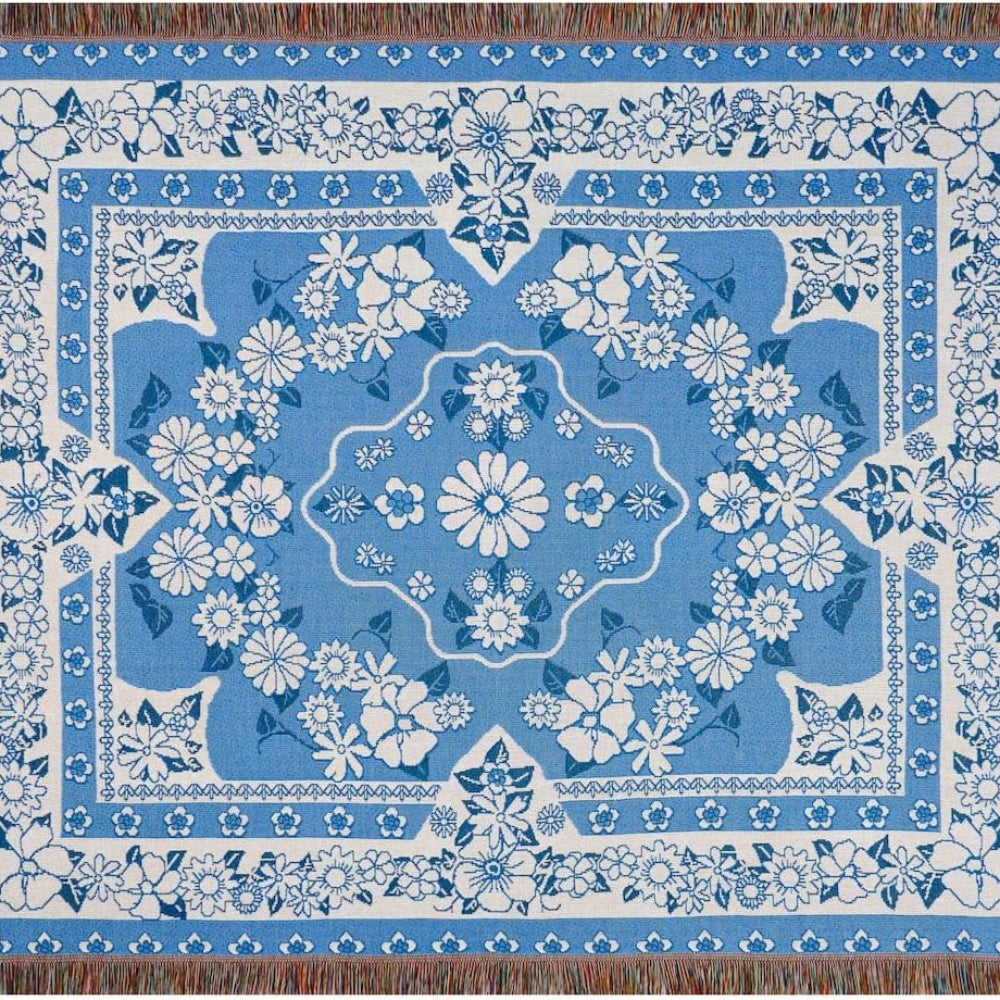 Blue Daisy Bloom Boho Travel Outdoor Blanket — alternate angle view
