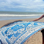 Blue Daisy Bloom Boho Travel Outdoor Blanket — product detail view