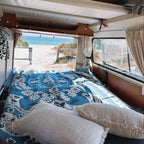 Blue Daisy Bloom Boho Travel Outdoor Blanket — lifestyle shot
