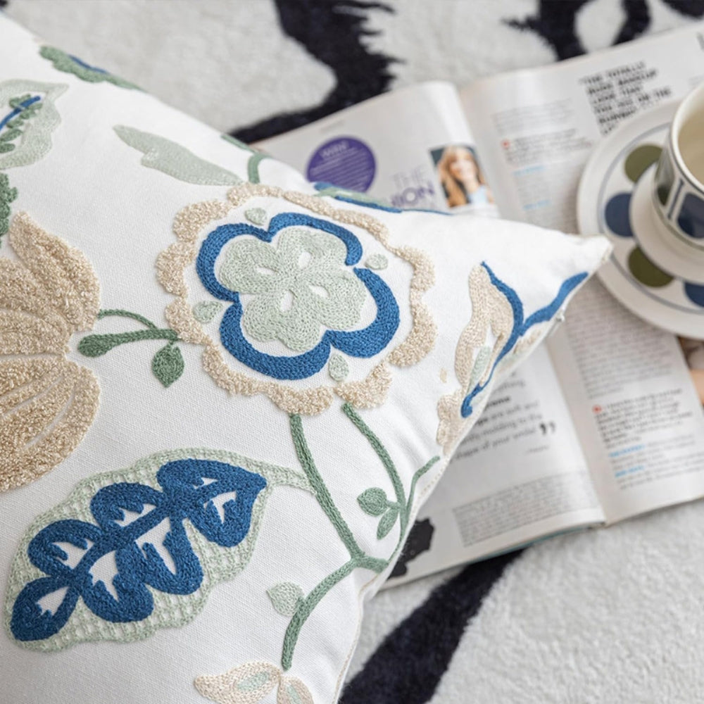 Denza Farmhouse Floral Tufted Cushion Cover — material texture close-up