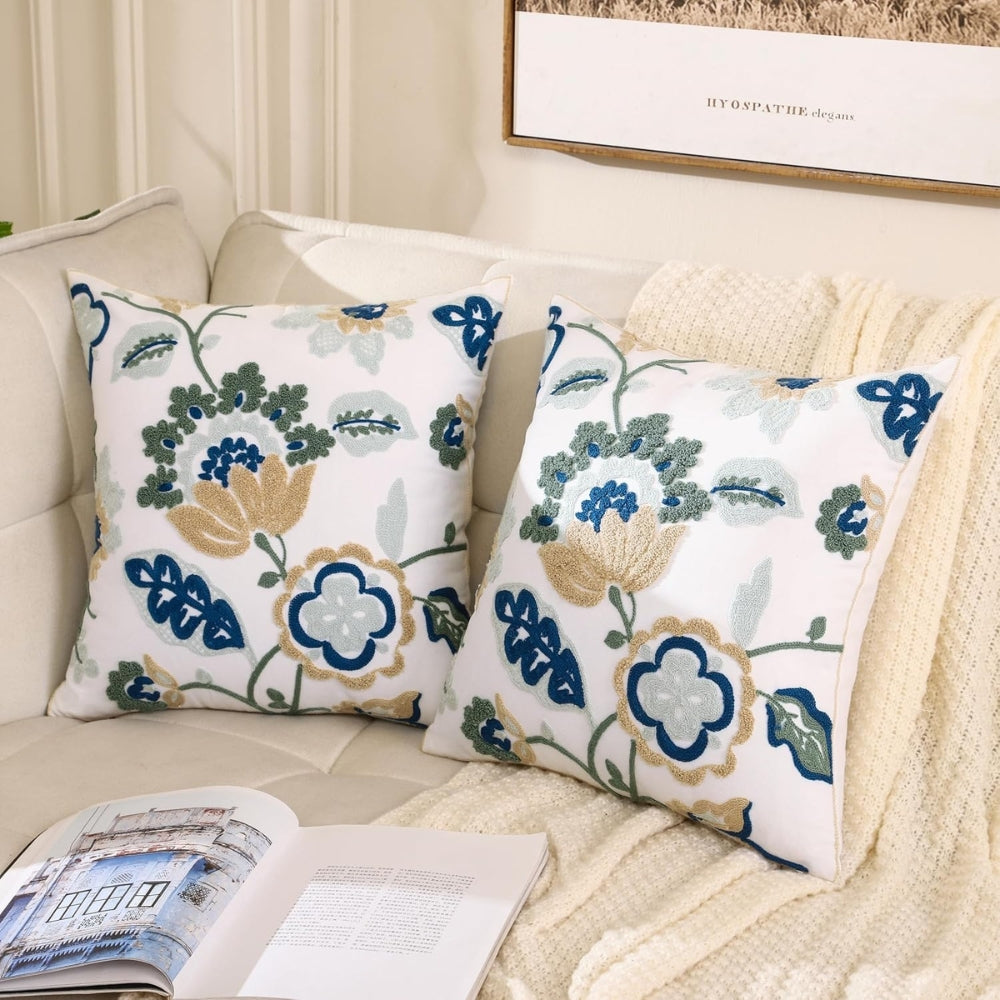 Denza Farmhouse Floral Tufted Cushion Cover — product in use
