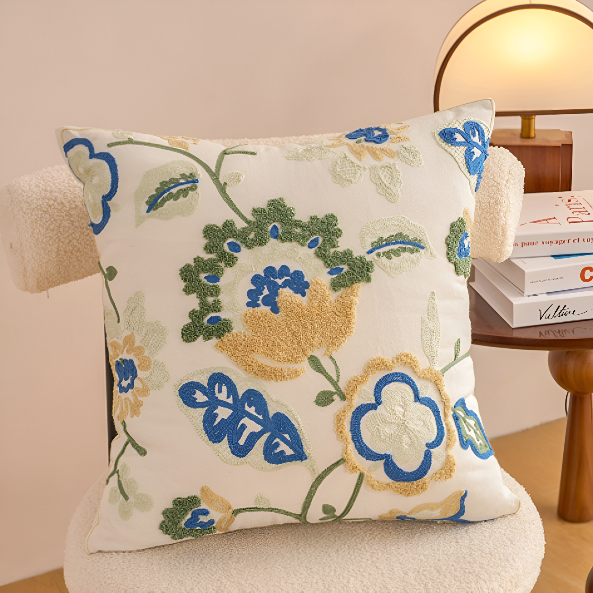Denza Farmhouse Floral Tufted Cushion Cover — main product photo