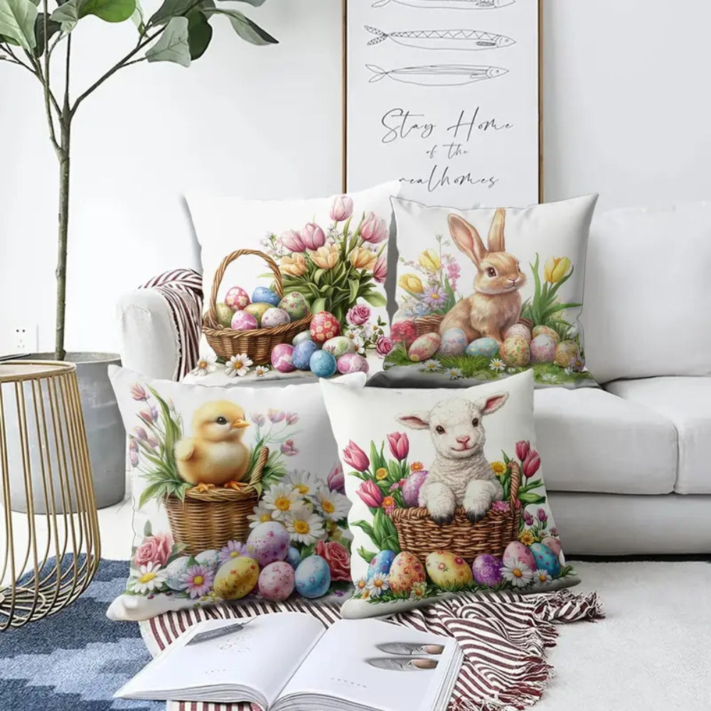 Easter Floral Bunnies Cushion Cover | 4pcs Set — product in use