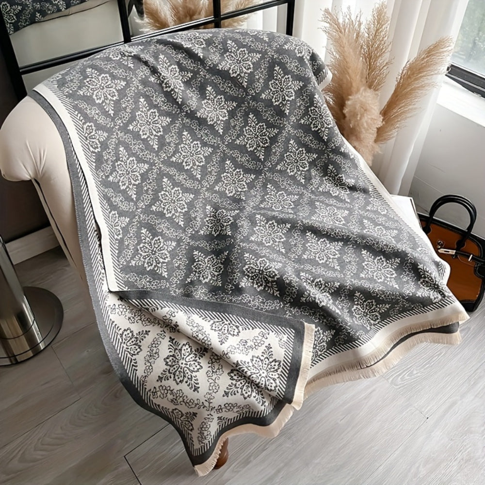 Elara Damask Print Scarf Shawl — product feature detail