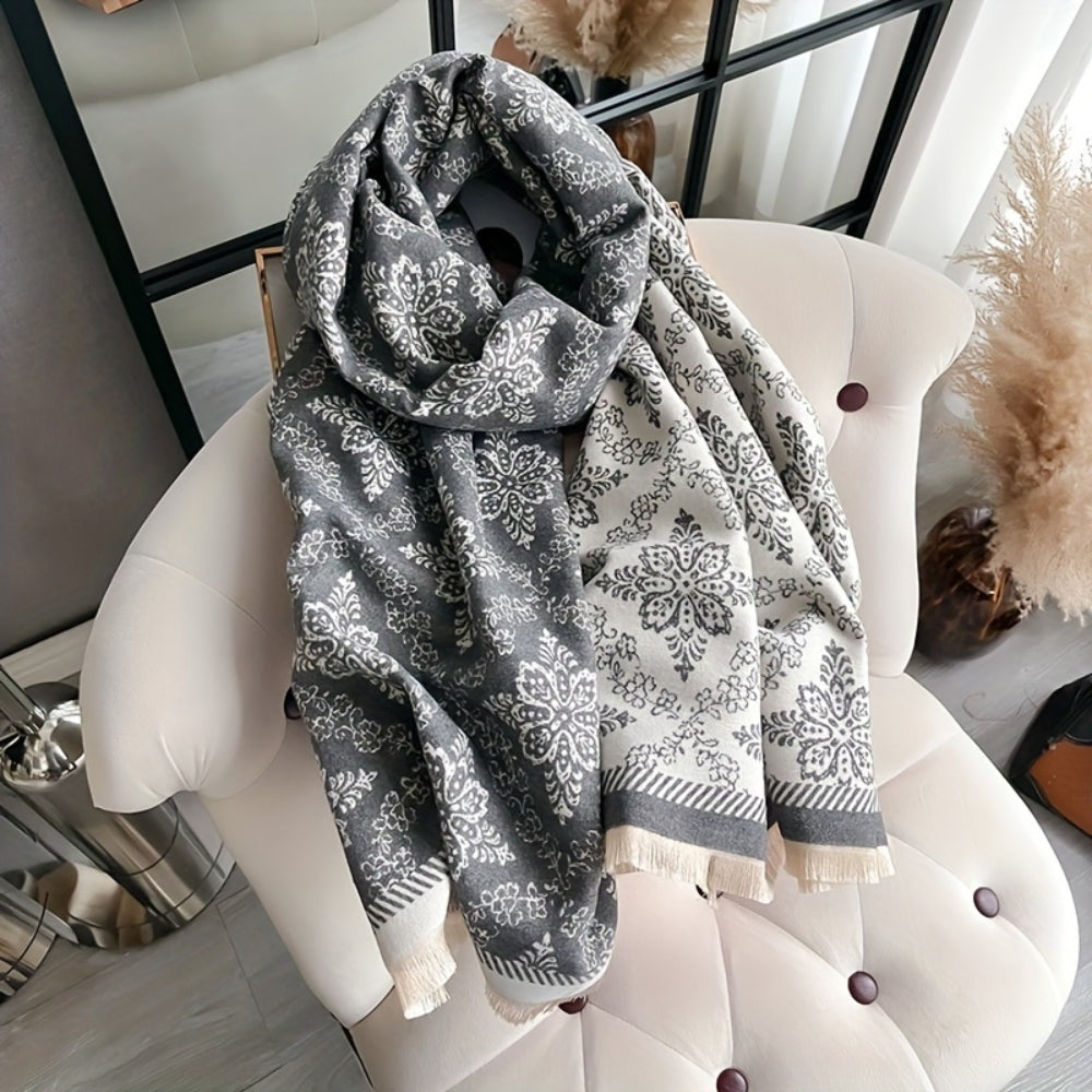 Elara Damask Print Scarf Shawl — product detail view