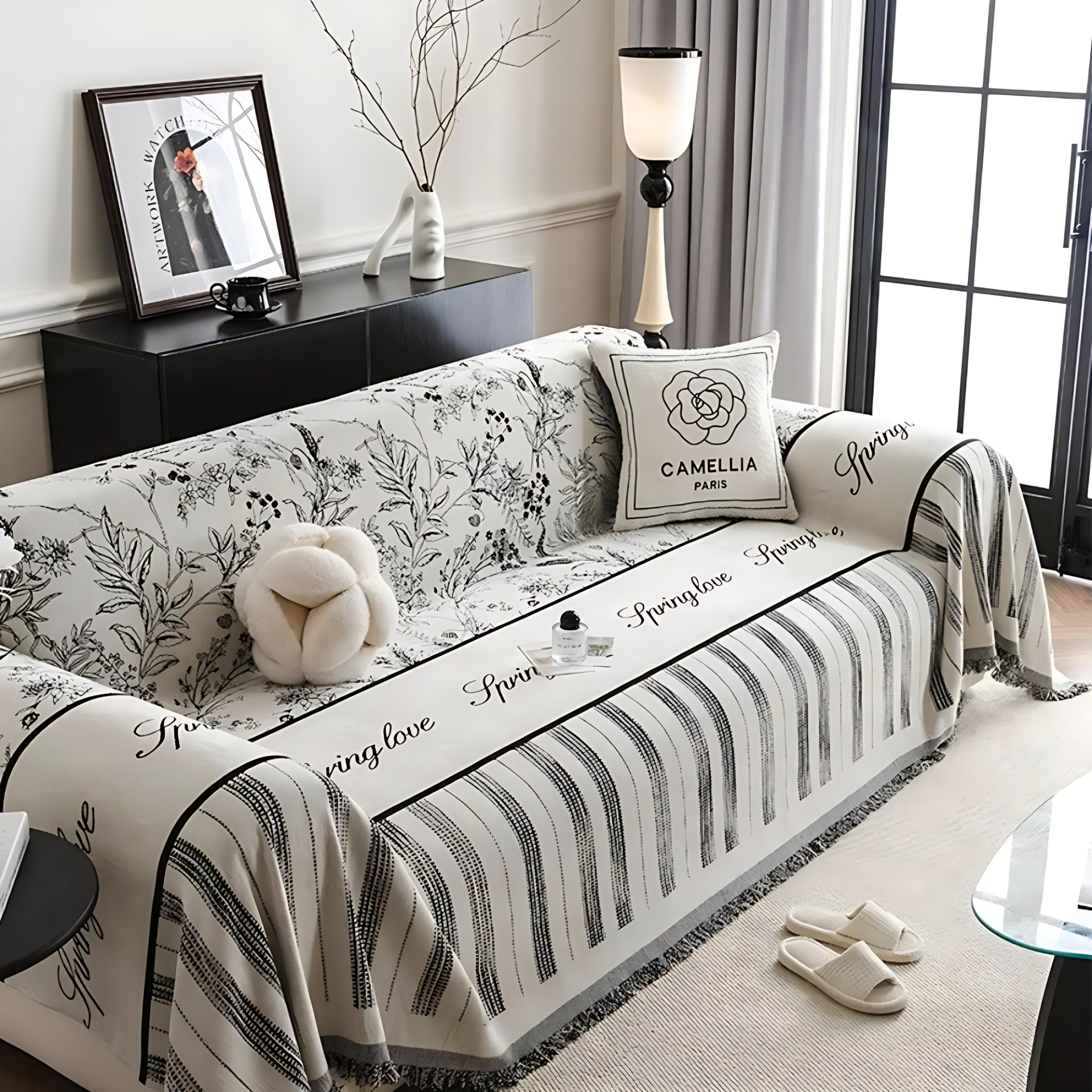 Elegant Black and White Sofa Cover Protector