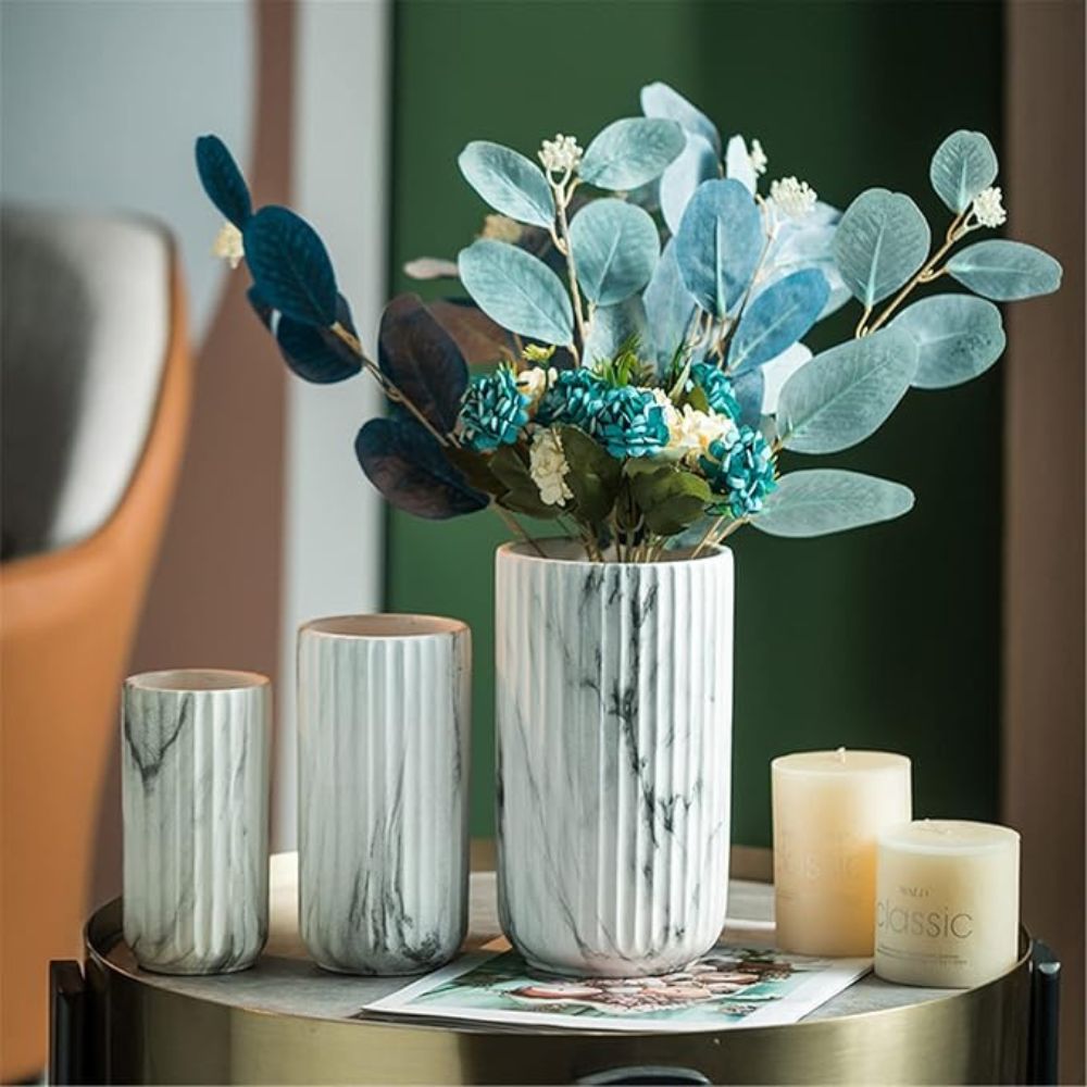 Elegant Vertical Marble Ceramic Vase — product close-up