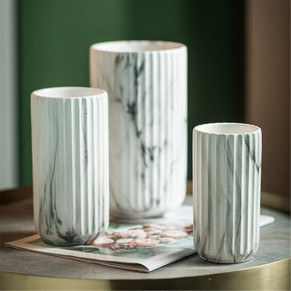 Elegant Vertical Marble Ceramic Vase — additional view