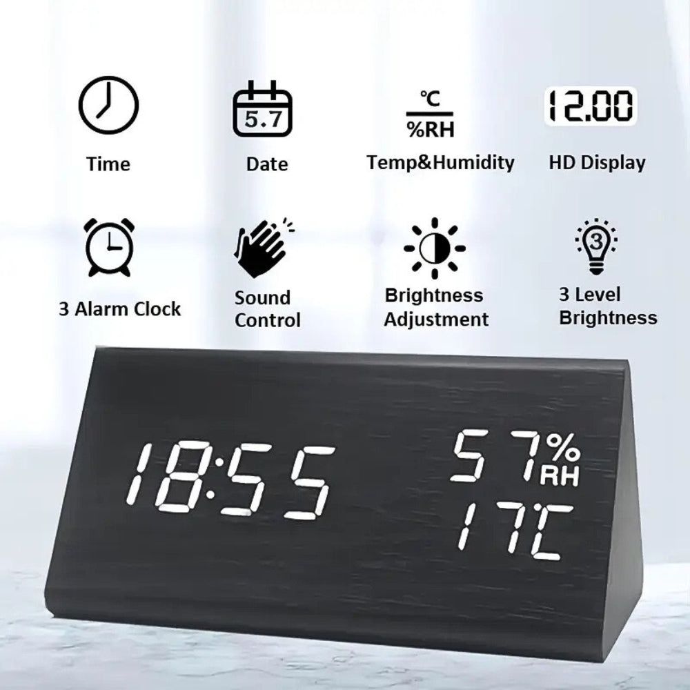 Elora Wooden LED Alarm Clock Digital Display — product close-up