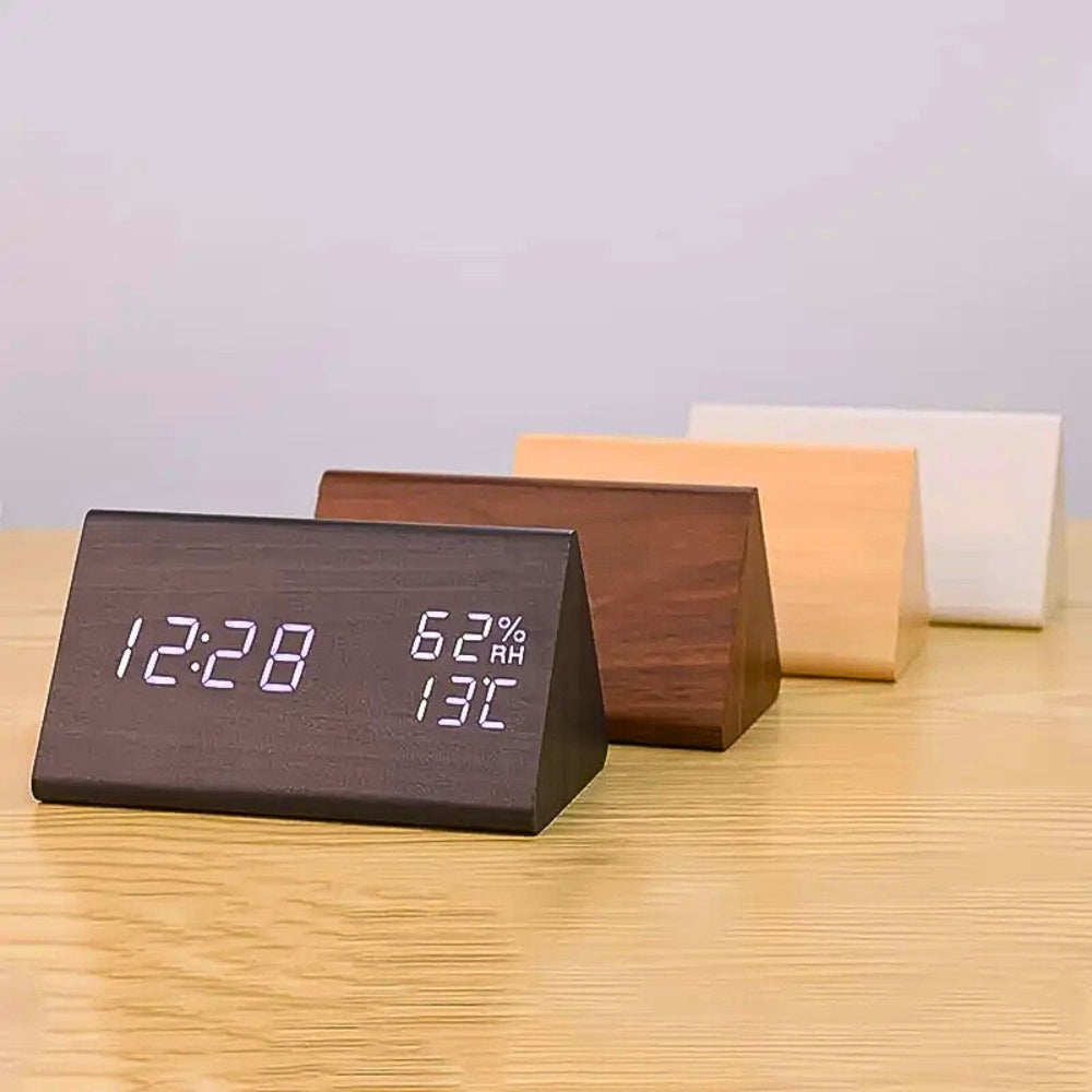 Elora Wooden LED Alarm Clock Digital Display — material texture close-up