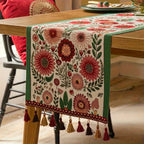 Embroidered Floral Tassel Table Runner — product in use
