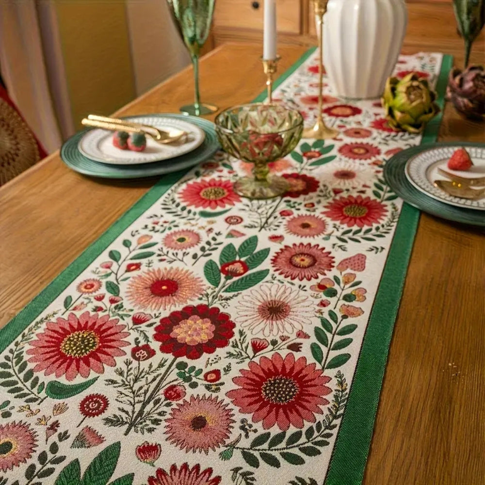 Embroidered Floral Tassel Table Runner — lifestyle shot