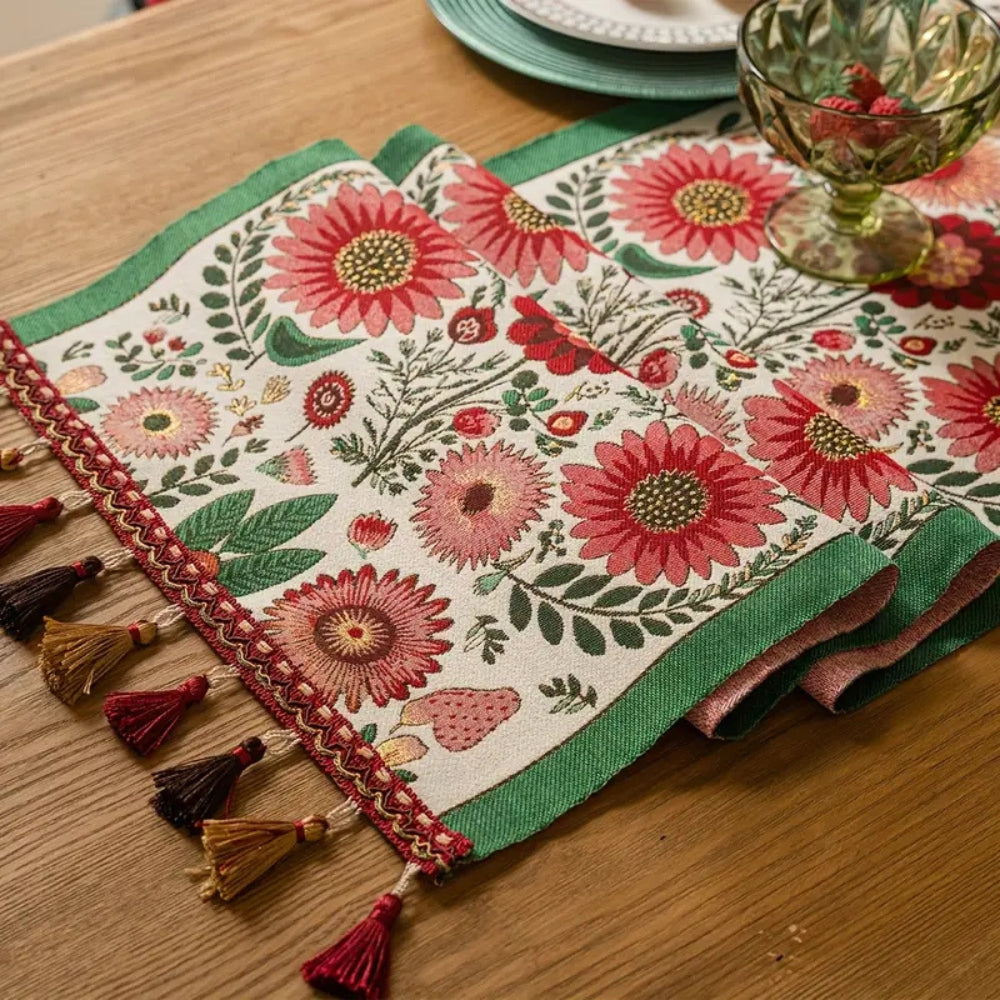 Embroidered Floral Tassel Table Runner — additional view