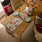 Embroidered Floral Tassel Table Runner — product detail view