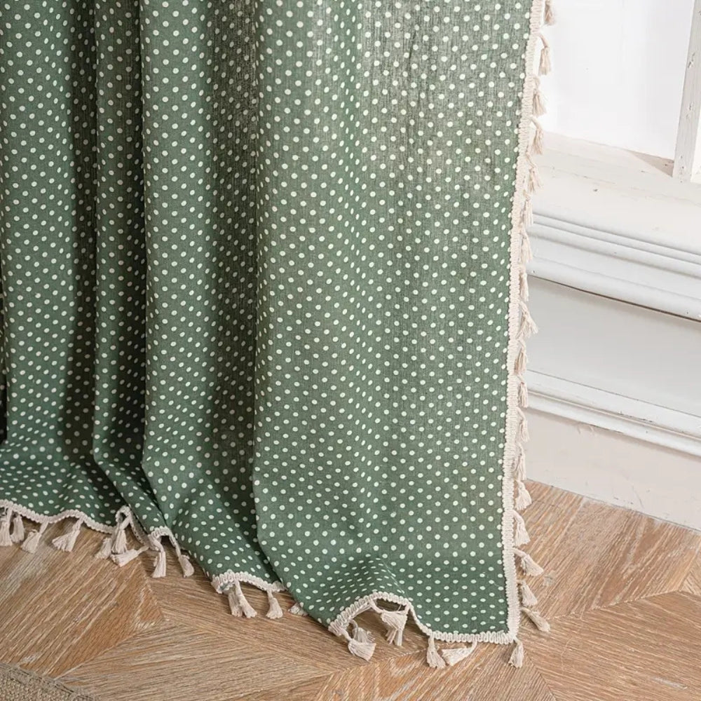 Everfern Dappled Polka Dot Tassel Curtain — product in use