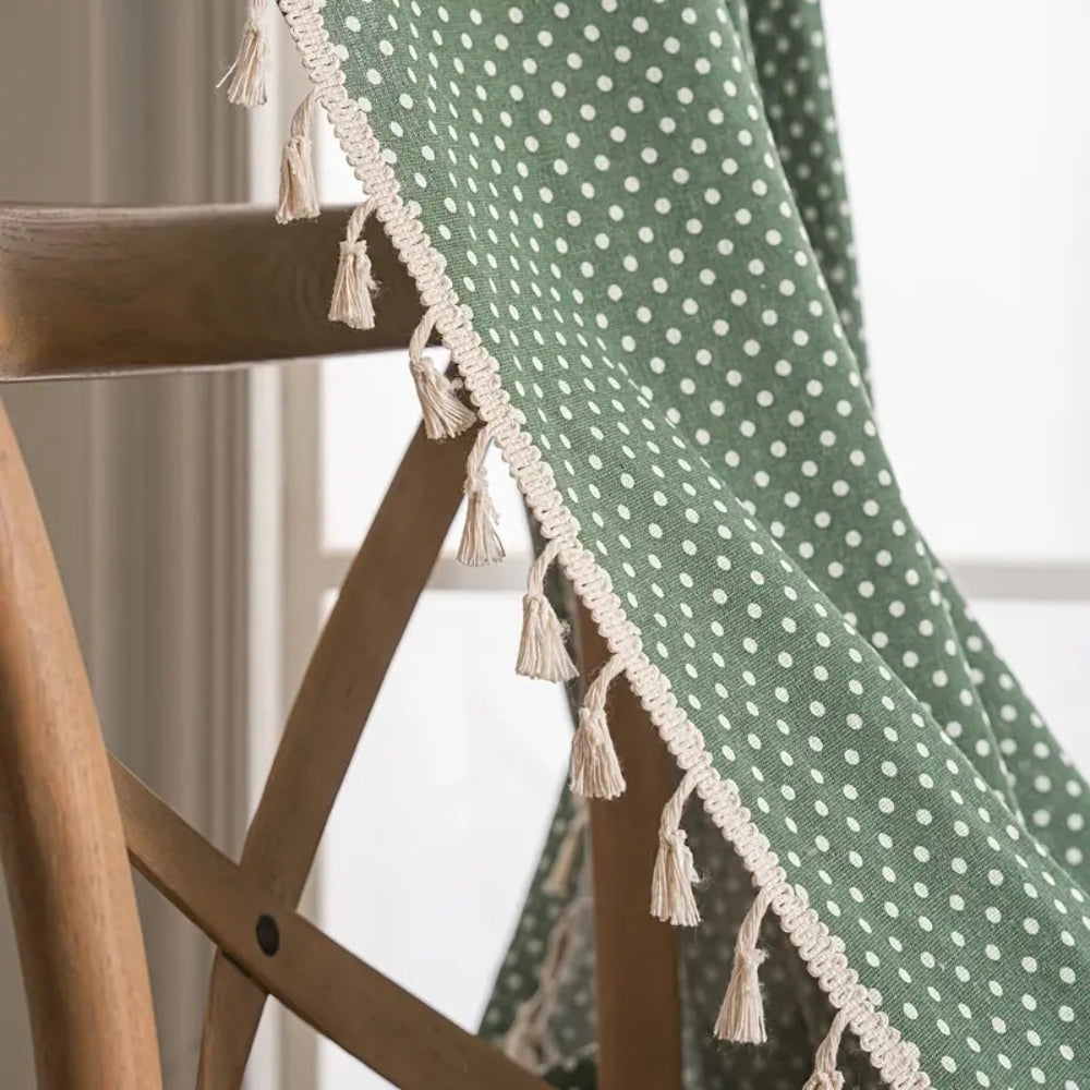 Everfern Dappled Polka Dot Tassel Curtain — product close-up
