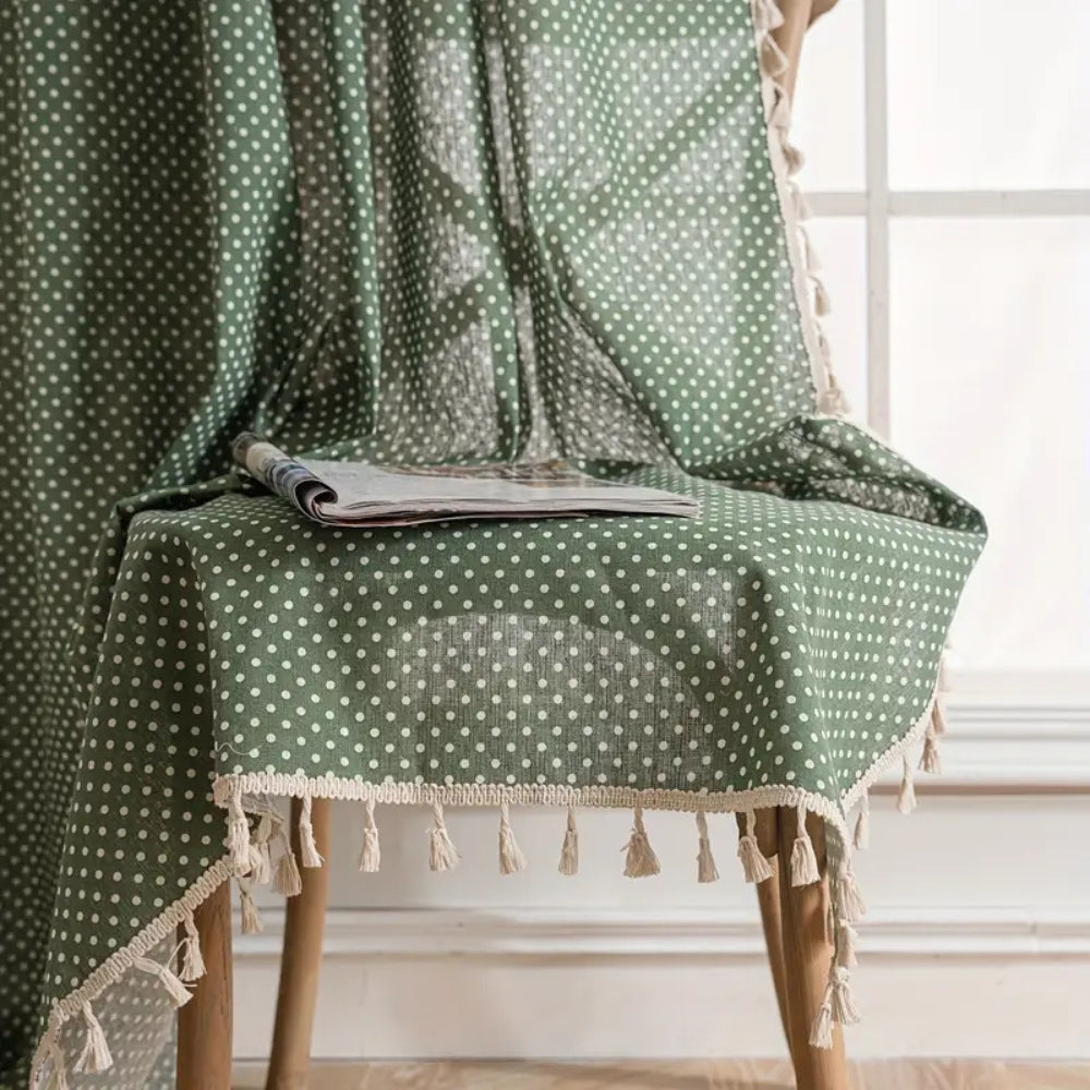 Everfern Dappled Polka Dot Tassel Curtain — alternate angle view