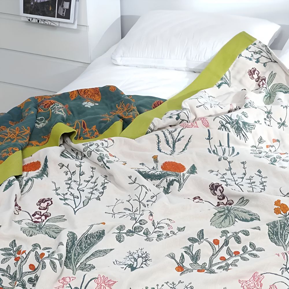 Farmhouse Floral Cotton Gauze Blanket — lifestyle shot