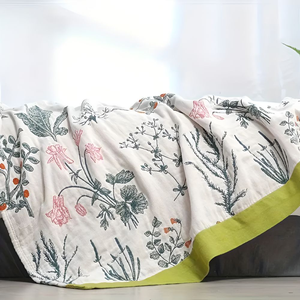 Farmhouse Floral Cotton Gauze Blanket — alternate angle view