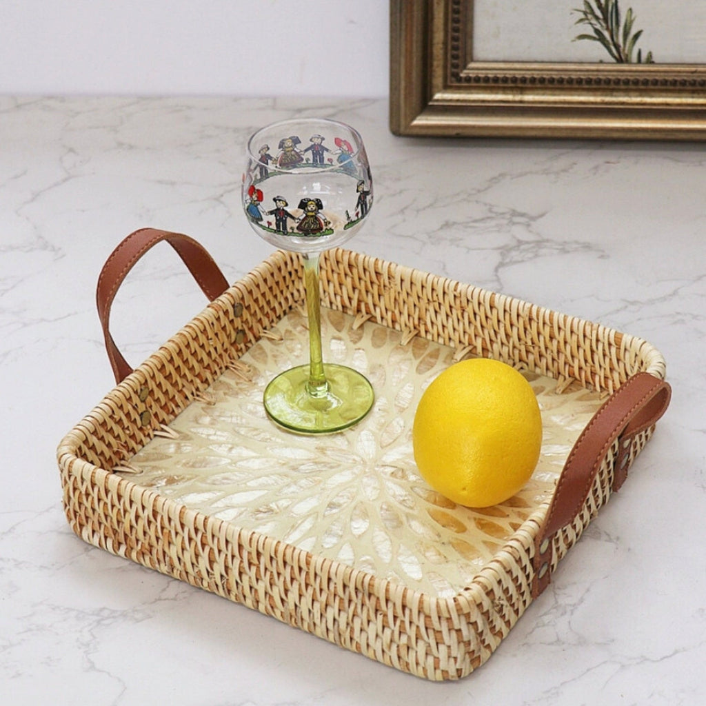 Farmhouse Rattan Tray in Assorted Patterns — alternate angle view