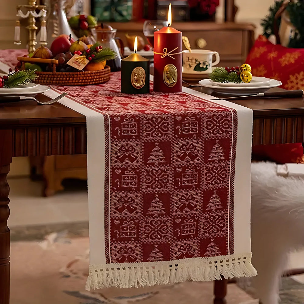 Festive Christmas Elk Table Runner — alternate angle view
