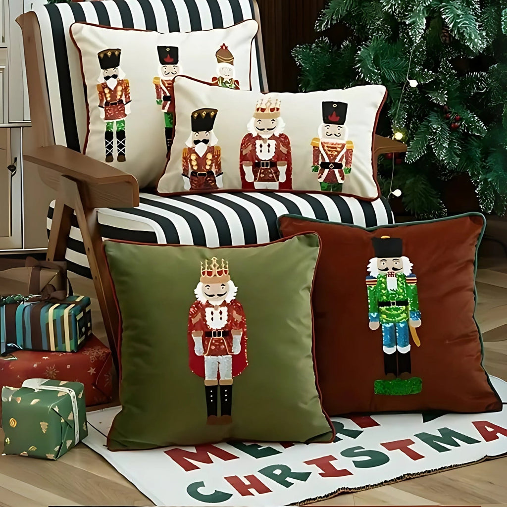 Festive Nutcracker Embroidered Christmas Cushion Cover — main product photo