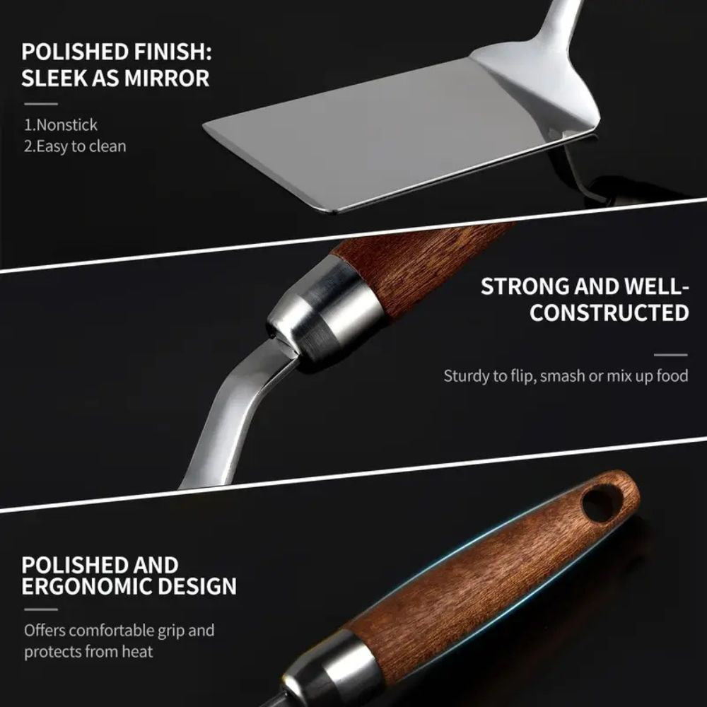 Stainless Steel Kitchen Spatula with Wooden Handle — alternate angle view